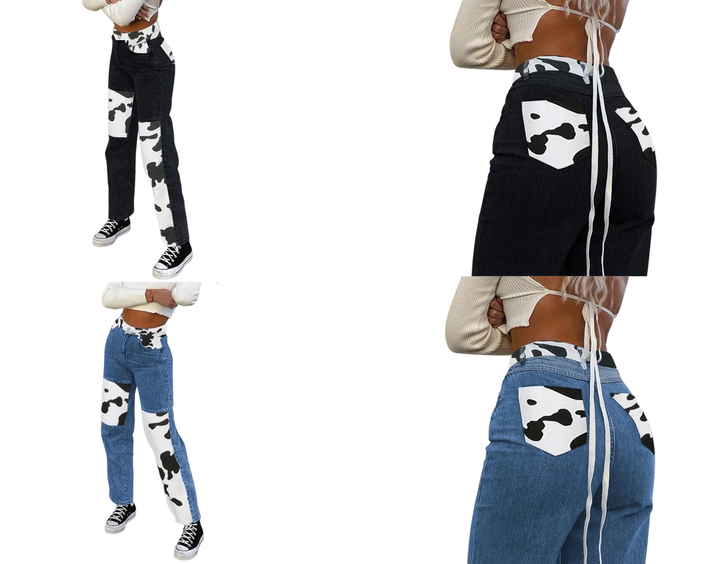 Cow print jeans