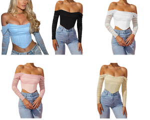 crop corset top off shoulder long sleeve