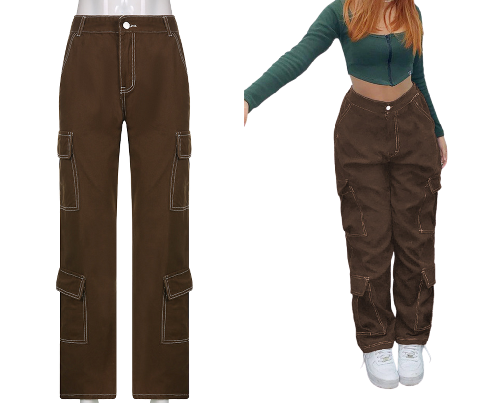 Baggy Joggers Brown Vintage Straight Leg Cargo Pants