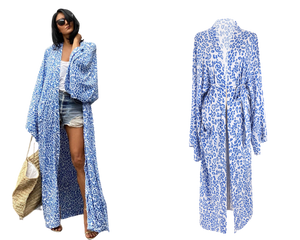 Beach Cover Up Women Printed Long Sleeves Tied Front V Neck African Kimono