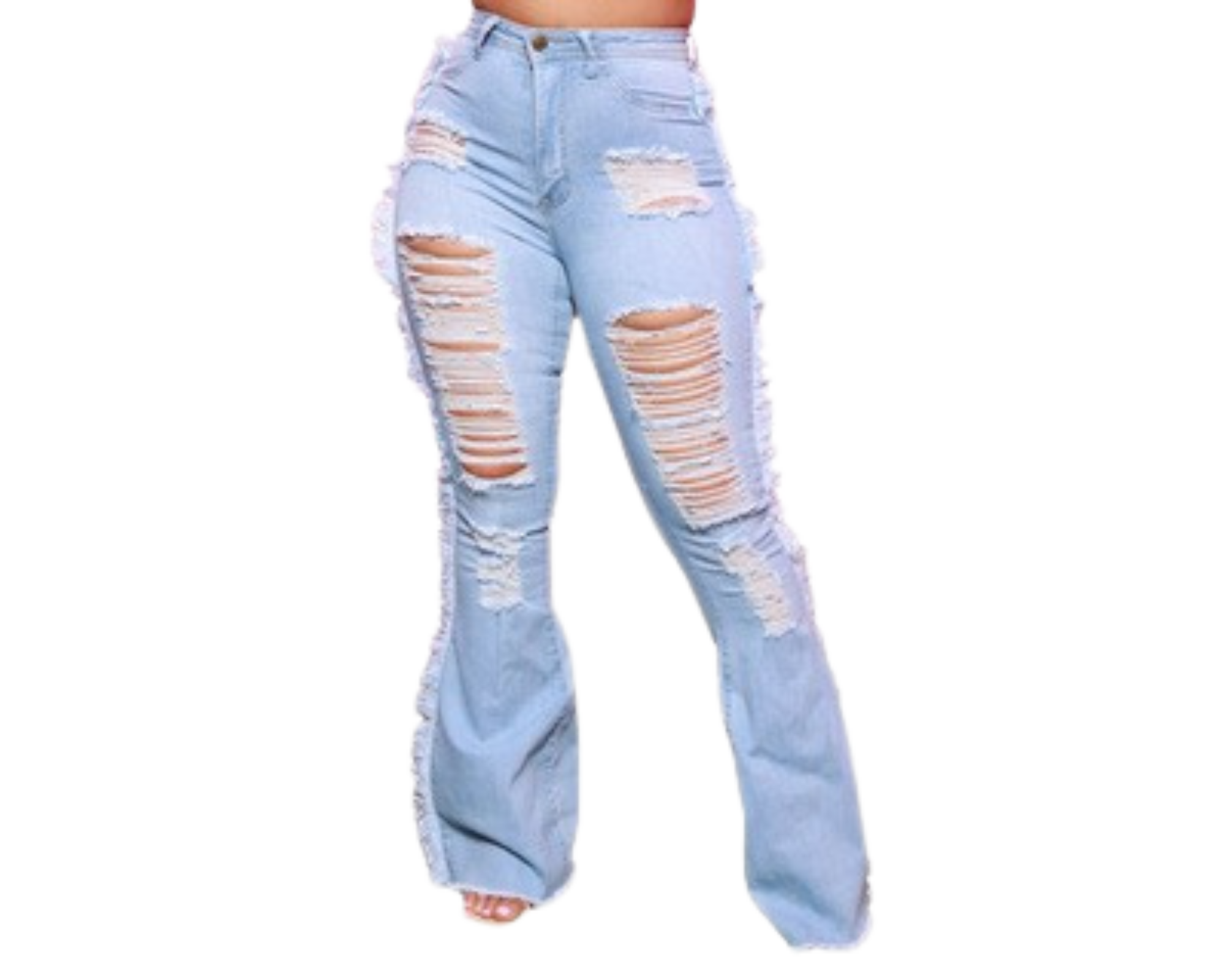 Bell Bottom Boyfriend Jeans Ripped Denim Stacked Jeans High Waist