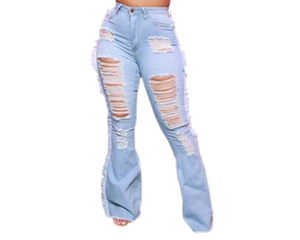 Bell Bottom Boyfriend Jeans Ripped Denim Stacked Jeans High Waist