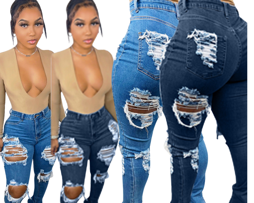 Boyfriend Jeans Popular Ripped Hollow Out Stretch Slit Jeans