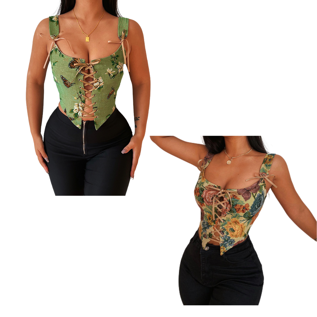 retro style floral embroidery straps small suspender top