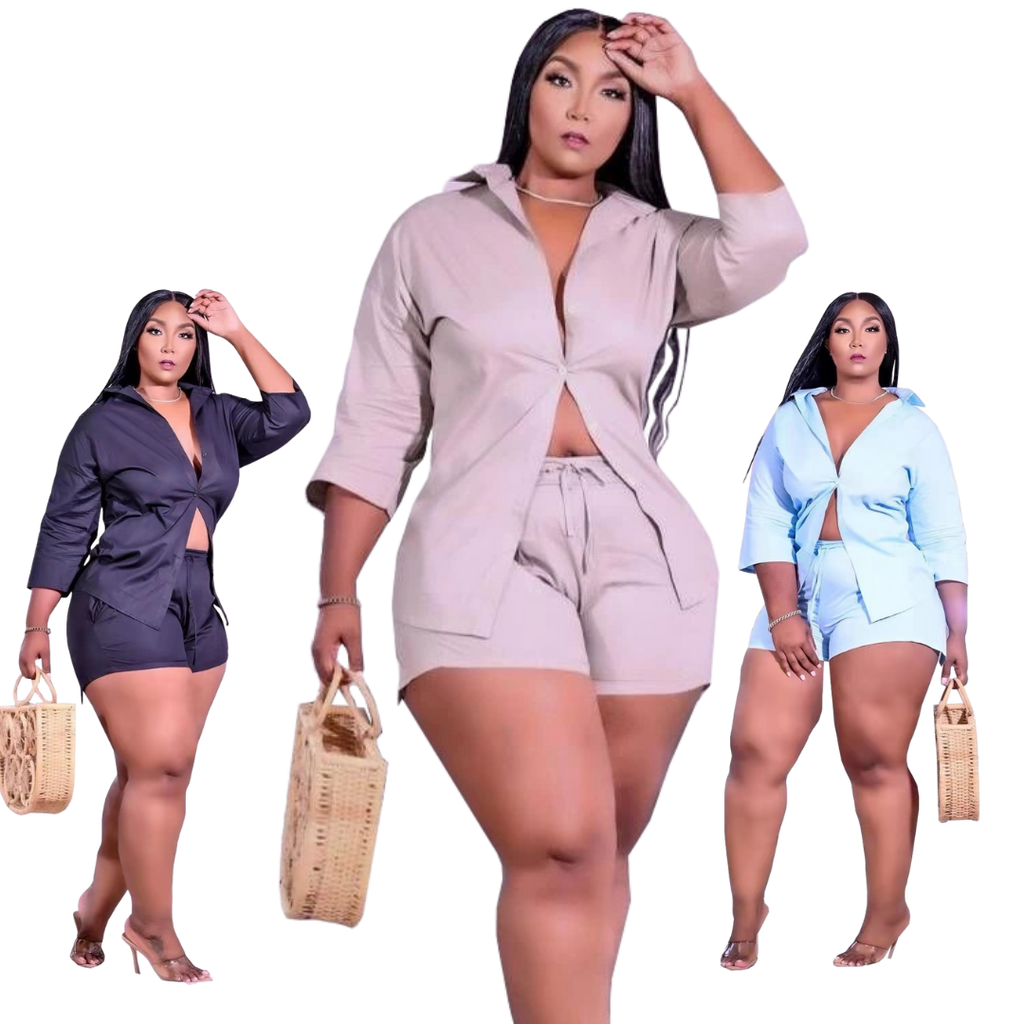 two piece shorts set plus size