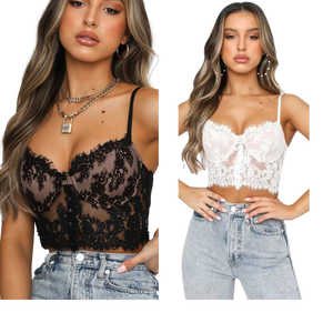 Women lace mesh sling slim fit crop tops v neck blouse shirts lace summer strap floral vest shirts