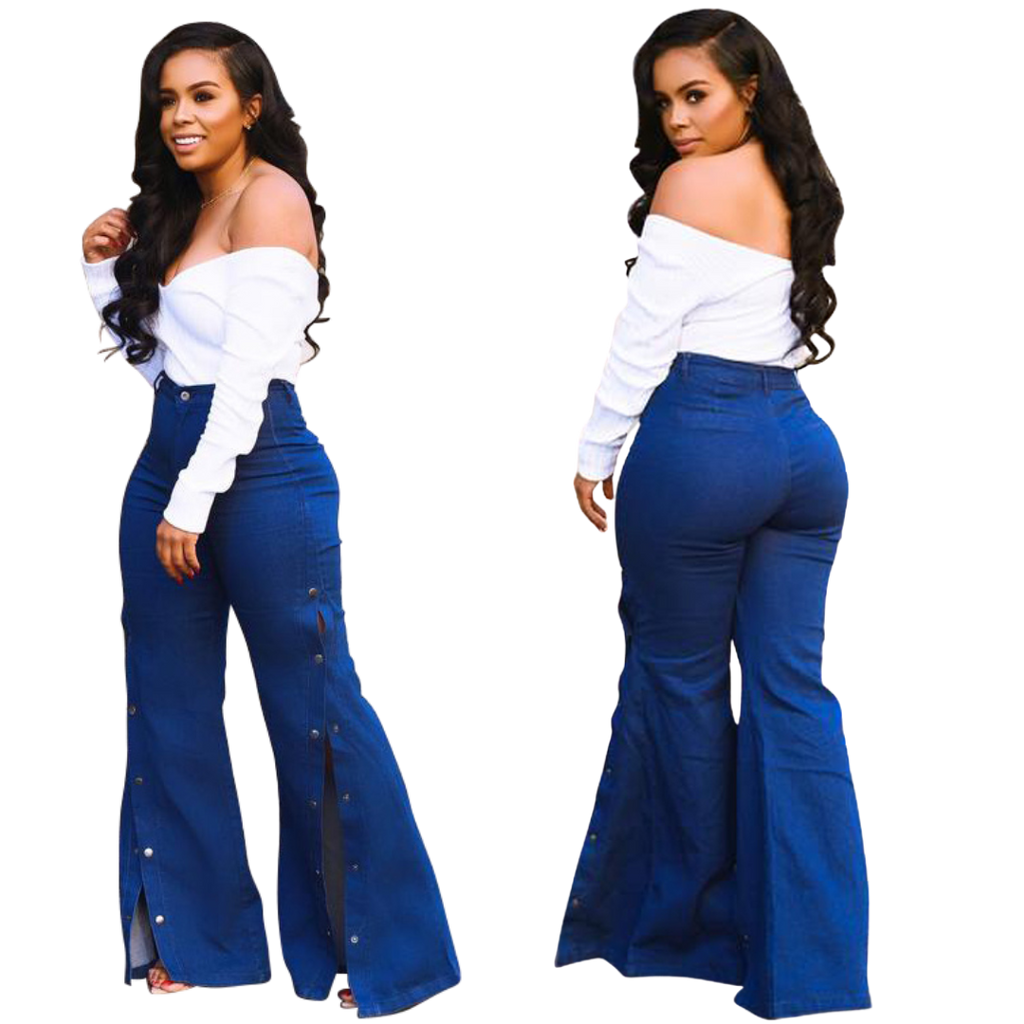 fashion versatile split wide-leg high-waisted stretch jeans